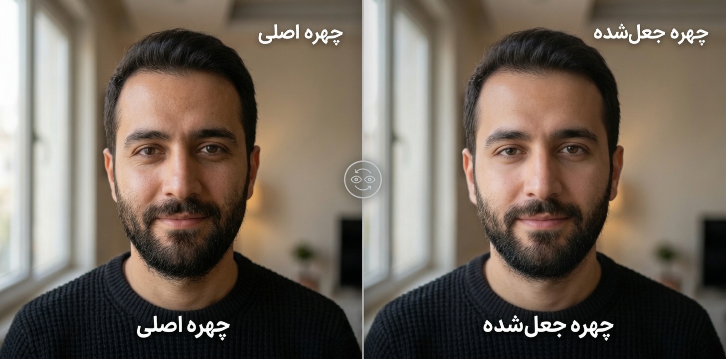 مقایسه چهره اصلی و جعل‌شده با دیپ‌فیک - کمین‌گاه